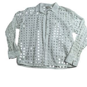 LOFT Beach White Eyelet Button-Up Shirt‎